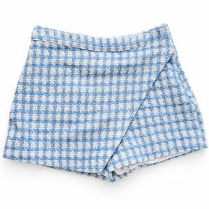 Jason Wu Women's Powder Blue White Checkered Boucle Tweed Skort Size 6